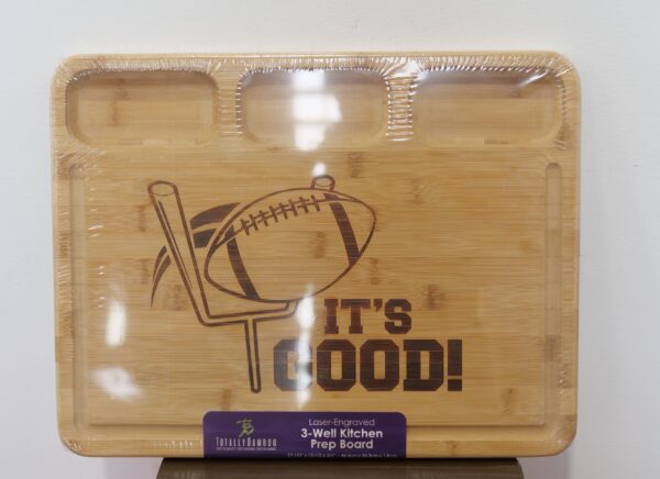 Totally Bamboo 3 Well Kitchen Prep Cutting Board W/"it's Good" Football Engraving